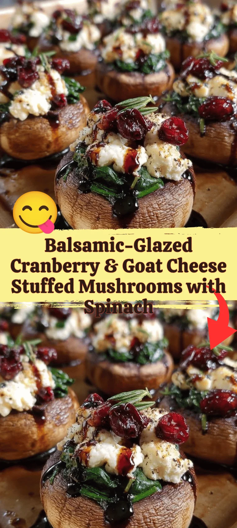 Balsamic-glazed cranberry and goat cheese stuffed mushrooms with spinach