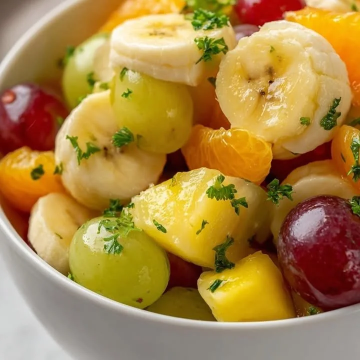 Colorful Banana Citrus Fruit Salad with fresh fruits in a bowl