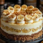 Delicious Banana Cream Cheesecake topped with fresh bananas and whipped cream