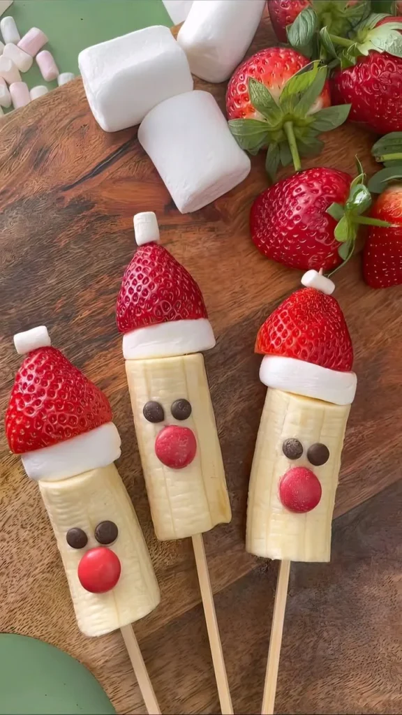 Festive Banana Strawberry Santa Skewers for holiday snacks