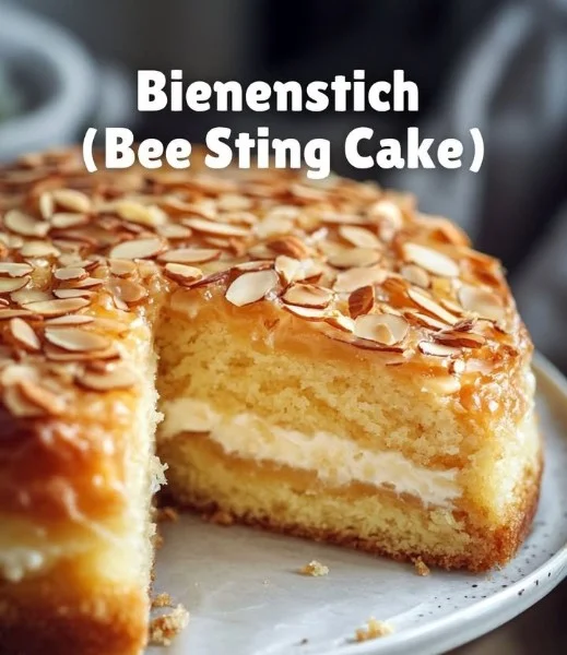 Delicious Bee Sting Cake with honey glaze and creamy filling