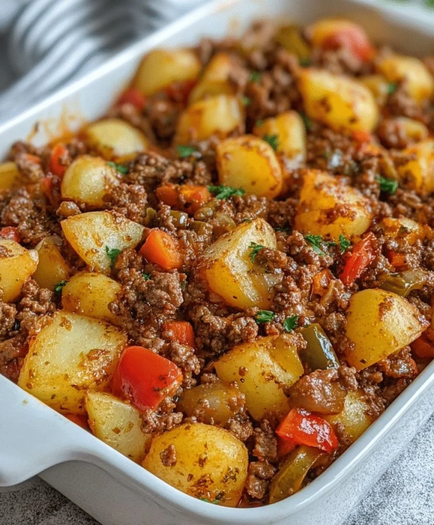 Beef zucchini casserole topped with fluffy biscuits on a baking dish
