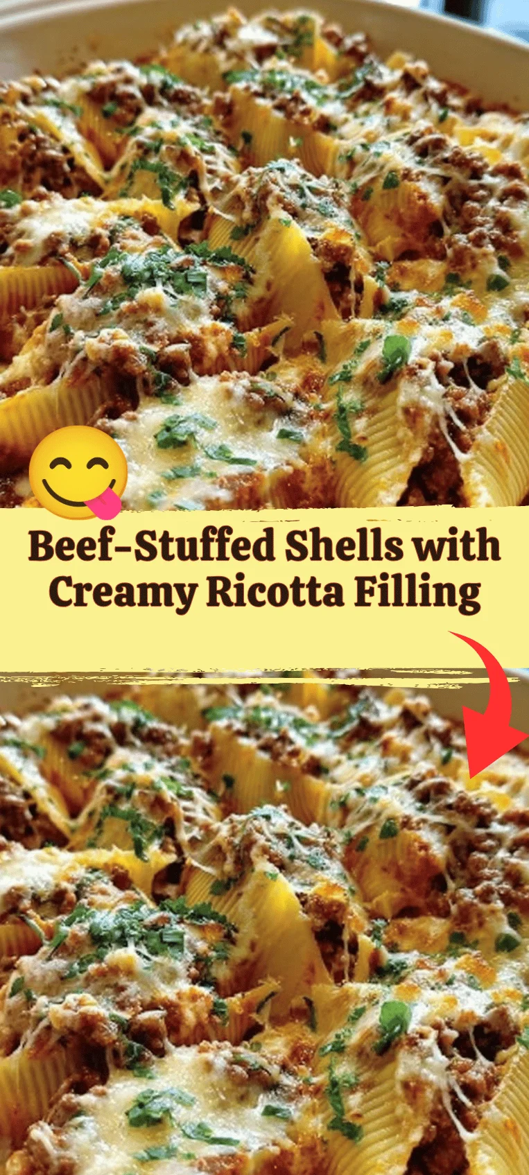Beef-stuffed shells filled with creamy ricotta in a delicious sauce