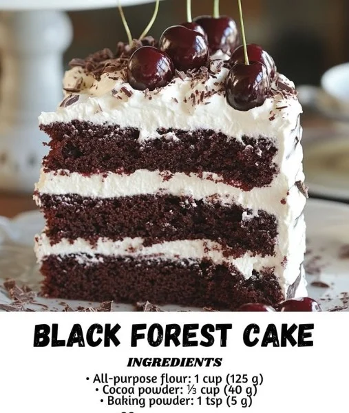 Delicious Black Forest Cake with cherries and chocolate layers