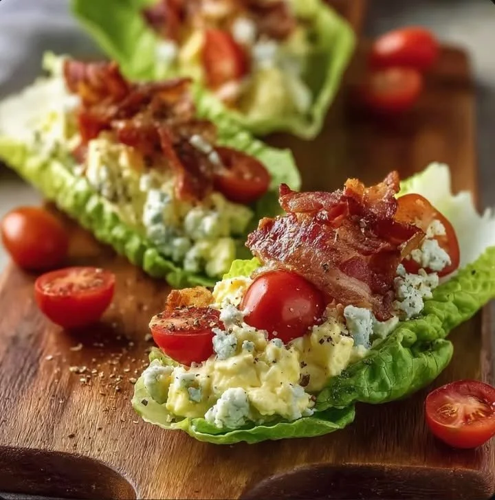 BLT egg salad lettuce wraps served on a platter