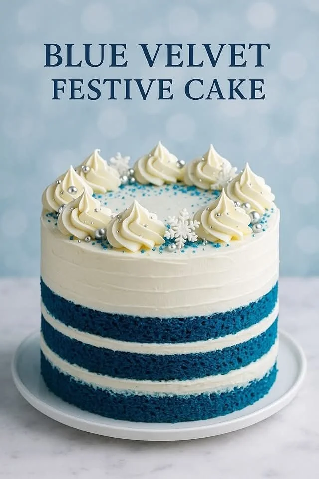 Blue Velvet Festive Cake with creamy frosting and decorative toppings