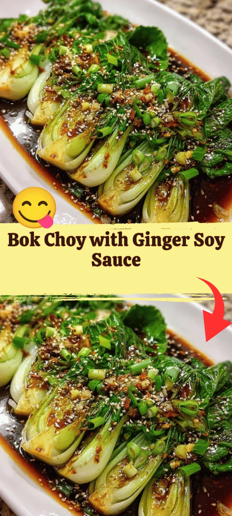 Bok Choy with Ginger Soy Sauce garnished and served in a bowl