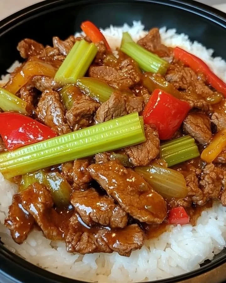 Bold & Saucy Beef Stir-Fry Rice Bowl with colorful vegetables