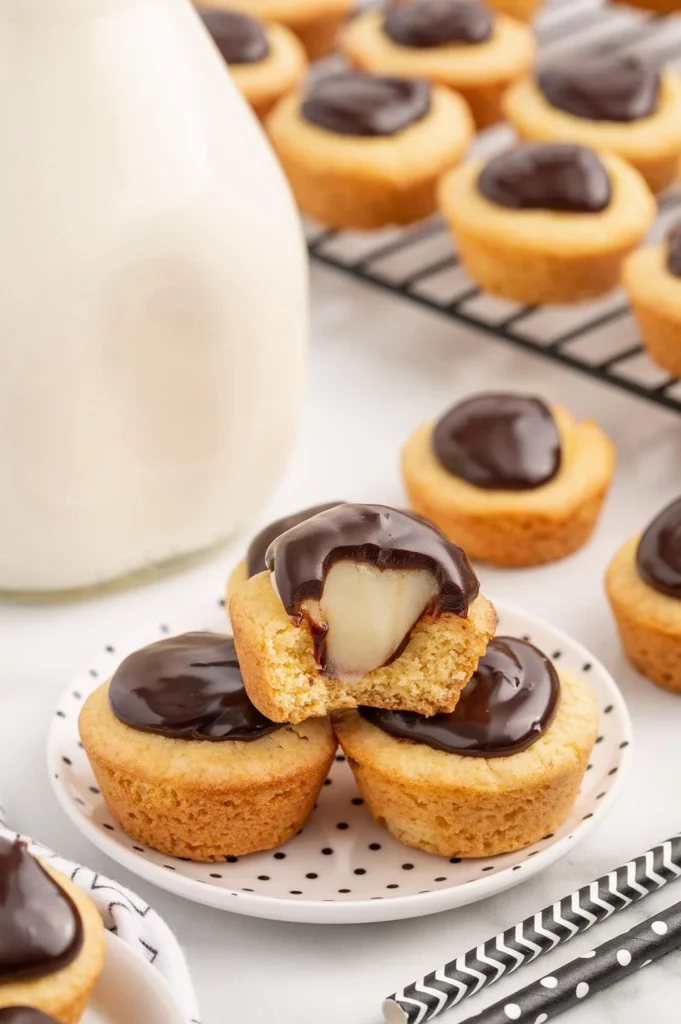 Boston Cream Pie Cookie Cups with creamy filling and chocolate topping