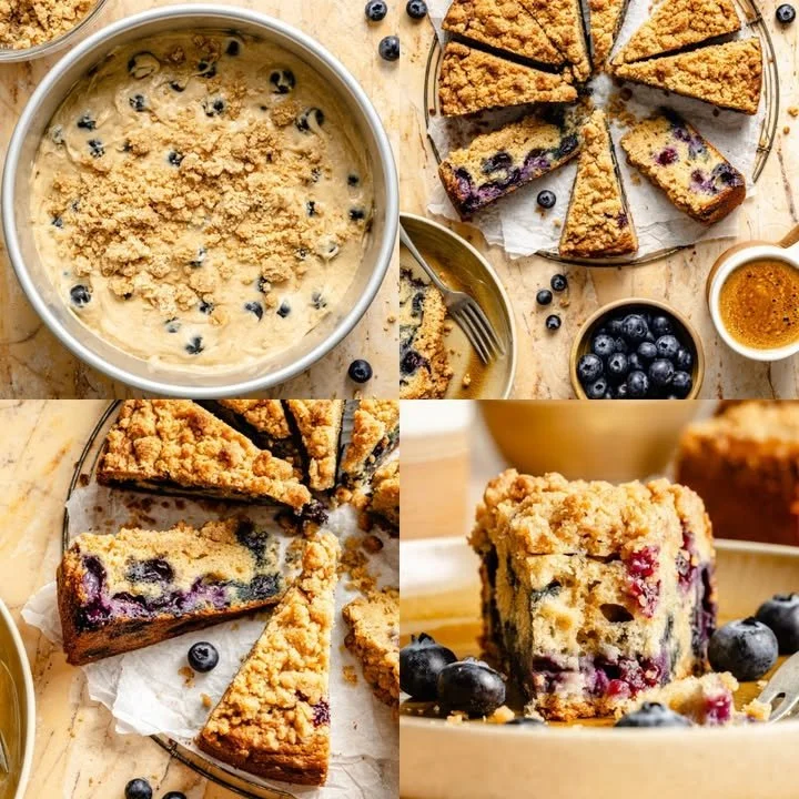 Brown Butter Blueberry Bakery-Style Coffee Cake with fresh blueberries