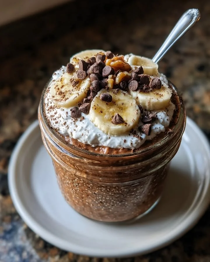 Delicious Brownie Batter Overnight Protein Oats in a bowl