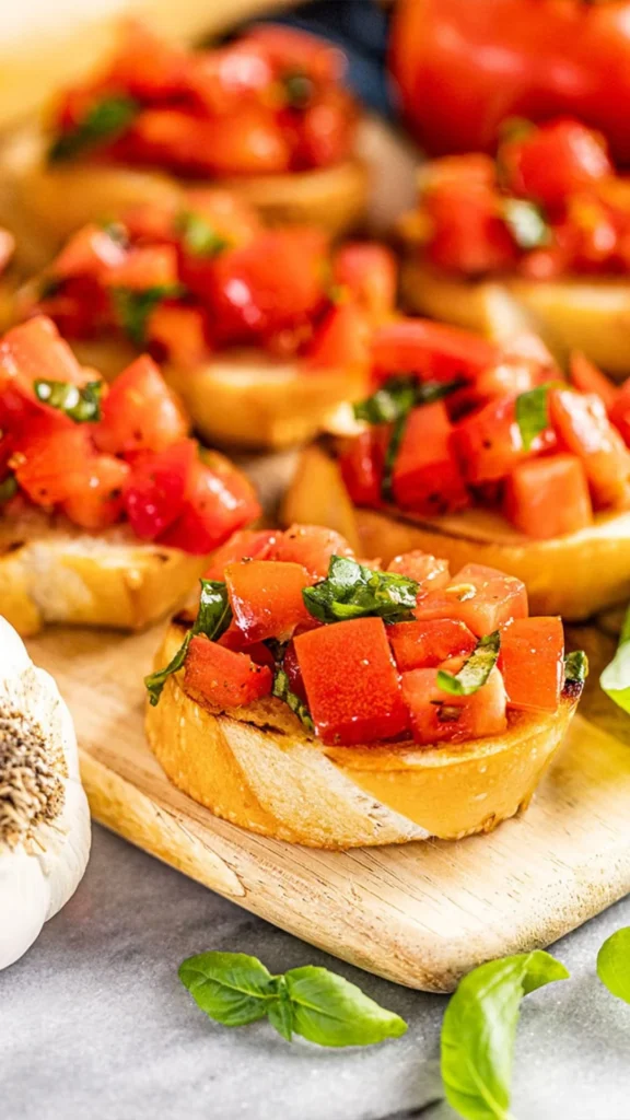 Bruschetta Italiana Auténtica con tomates frescos y albahaca