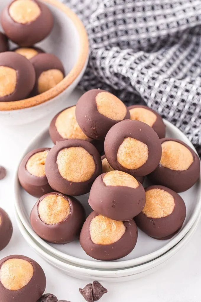 Delicious Buckeyes - chocolate-covered peanut butter treats.