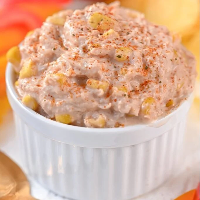 Delicious Buffalo Chicken Dip served with tortilla chips
