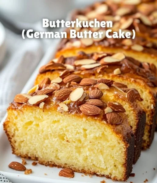 Slice of delicious German butter cake on a plate