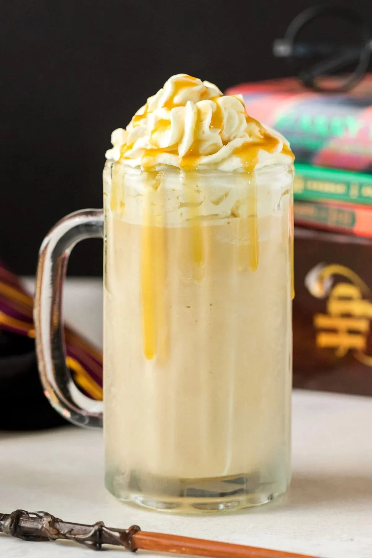 A frothy glass of Butterbeer inspired by the Harry Potter series