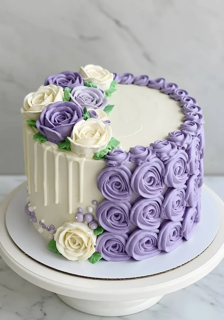 Delicious Buttercream Rose Cake decorated with beautiful frosting roses