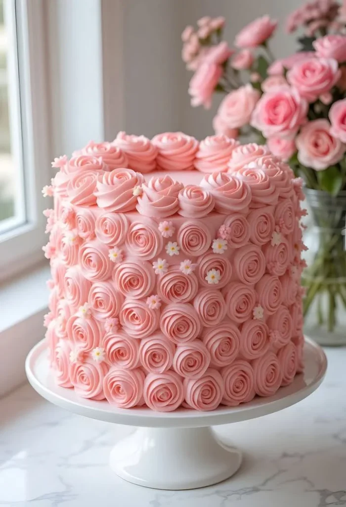 Beautiful Buttercream Rose Cake decorated with elegant rose designs