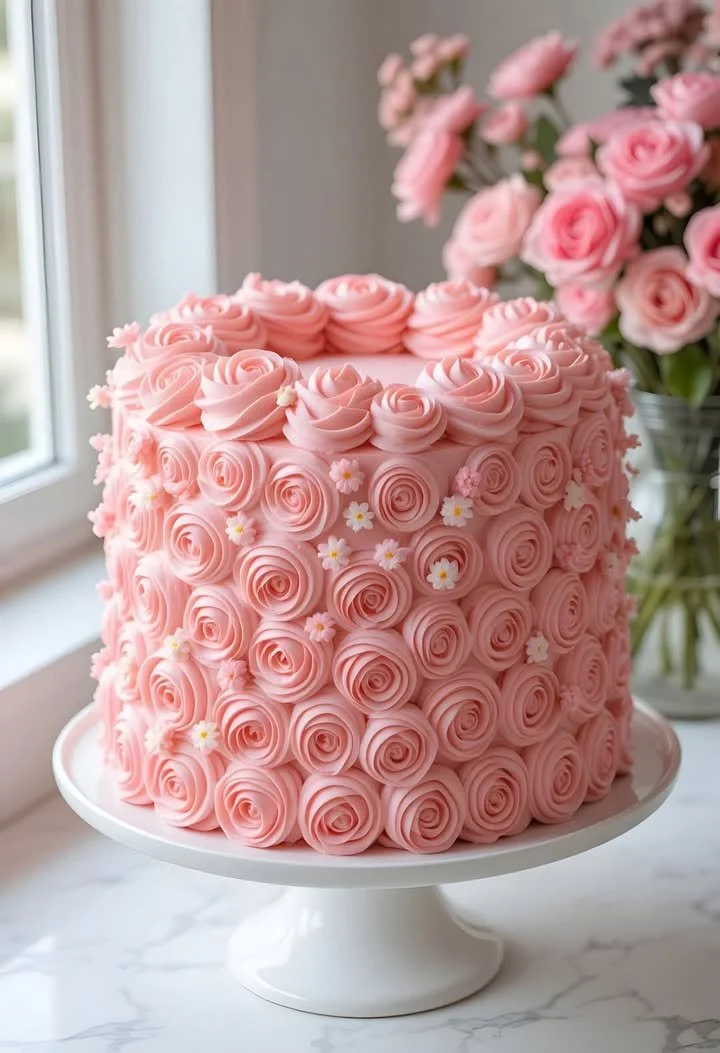Beautiful Buttercream Rose Cake decorated with elegant rose designs