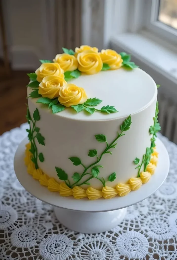 Beautiful Buttercream Rose Cake decorated with vibrant rose designs