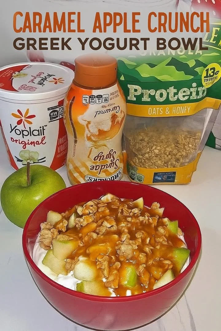 Caramel Apple Crunch Yogurt Bowl with Greek yogurt and crunchy apple toppings