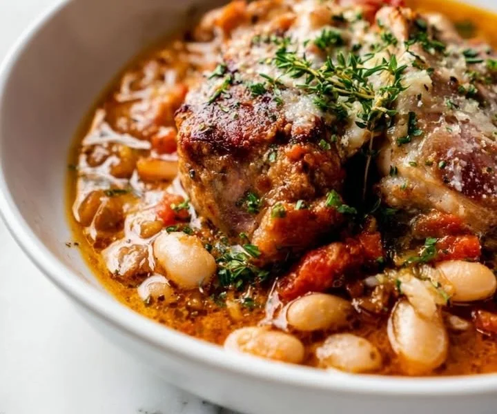Delicious homemade cassoulet with beans, sausage, and duck.