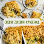 Cazuela de calabacín con queso gratinada, lista para servir.