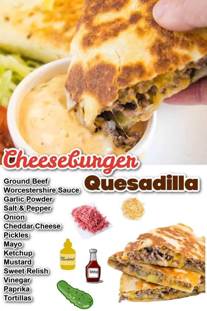 Delicious cheeseburger quesadilla with melted cheese and savory beef filling.