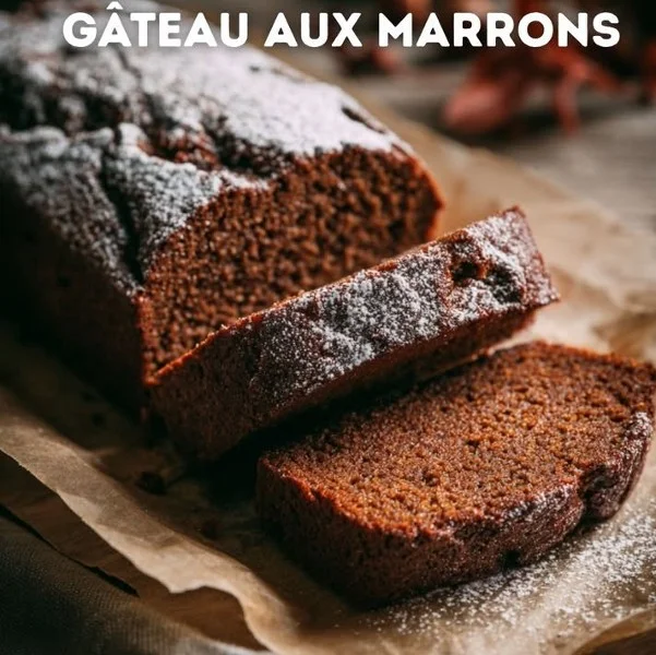 Delicious chestnut cake topped with cream and garnished with chestnuts