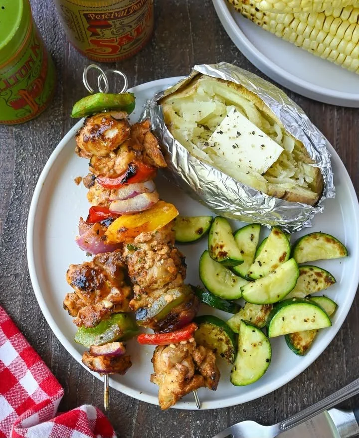 Delicious Chicken Kebab Skewers ready for grilling.
