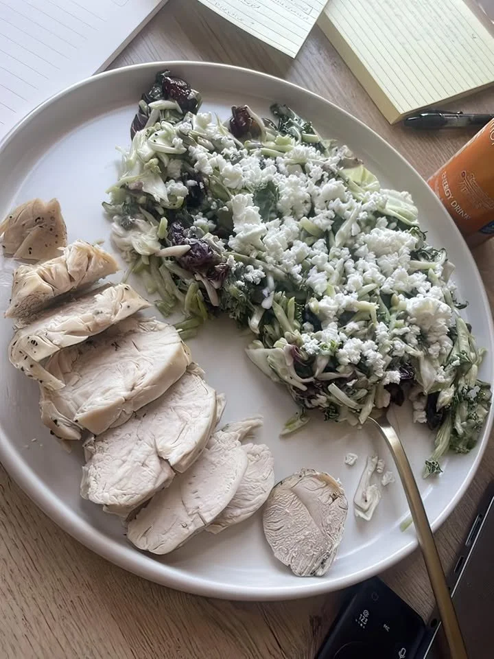 Chicken with Kale Slaw and Feta served on a plate