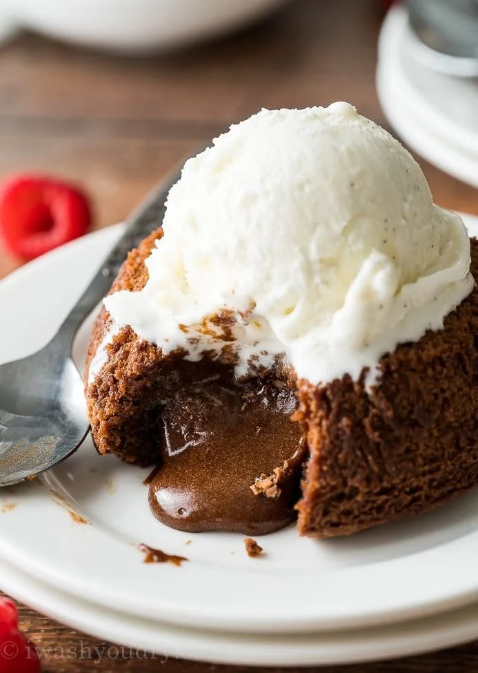 Delicious chocolate lava cake with a molten chocolate center