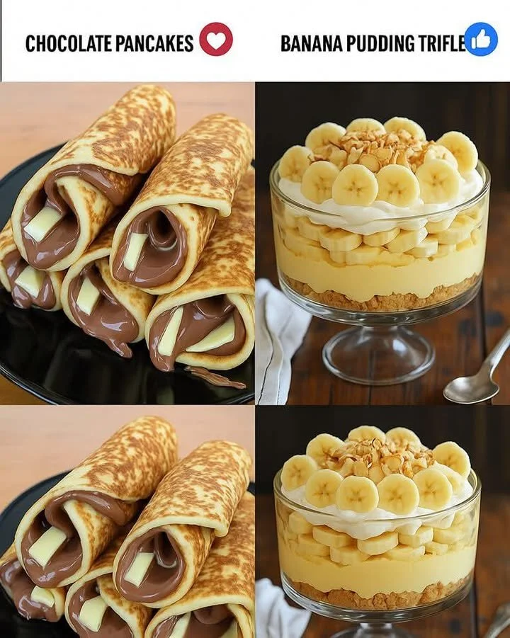 Delicious stacked chocolate pancakes topped with syrup and berries