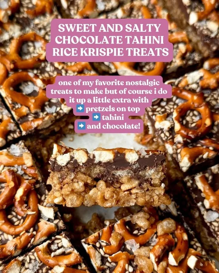 Delicious Chocolate Tahini Rice Krispie Treats on a rustic wooden table