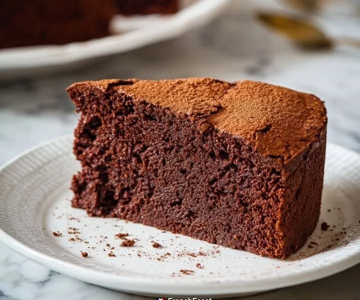Delicious classic French Chocolate Cake with rich frosting and chocolate shavings.