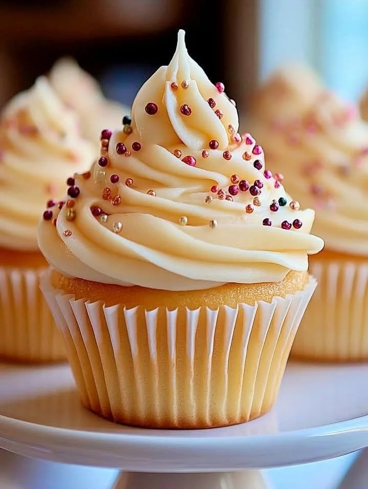 A batch of classic vanilla cupcakes with creamy frosting