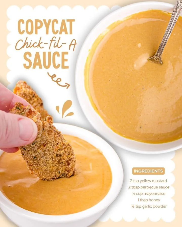 Copycat Chick-fil-A sauce recipe in a bowl with chicken tenders.