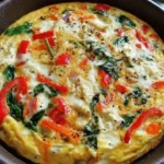 Cottage cheese and veggie bake served in a ceramic dish, healthy meal option.