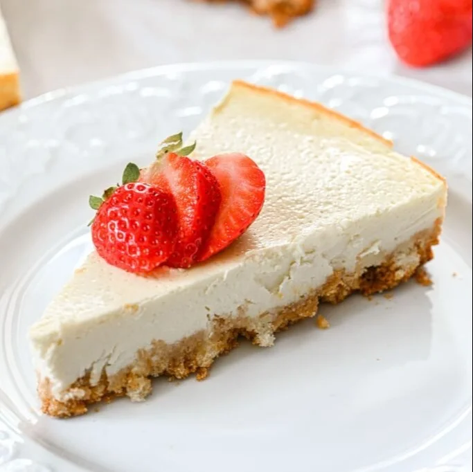 Delicious Cottage Cheese Cheesecake topped with fresh berries.