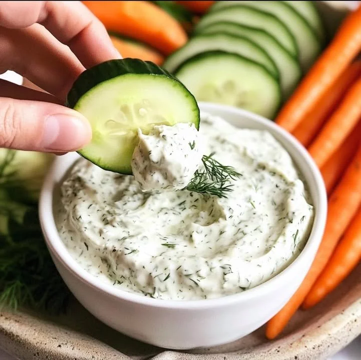 Creamy Cottage Cheese Dip served in a bowl with vegetables and crackers.