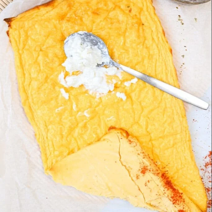 Delicious homemade cottage cheese flatbread served with fresh herbs