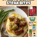 Delicious Cowboy Butter Steak bites served on a wooden platter