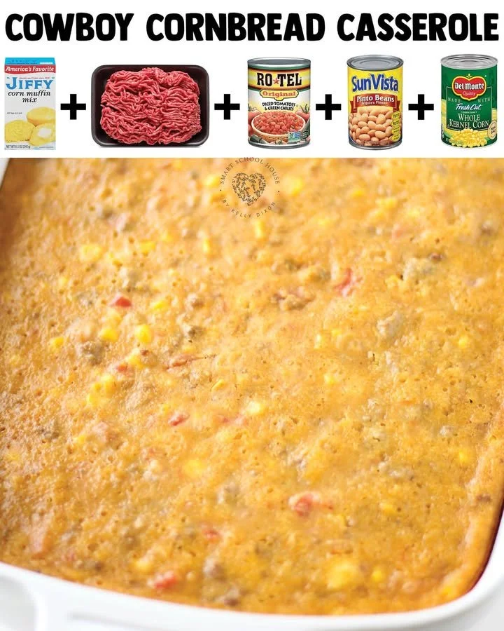 Delicious Cowboy Cornbread Casserole served in a rustic dish, topped with cheese and jalapeños.