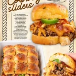 Savory Cowboy Sliders served with toppings and sauces on a wooden platter.