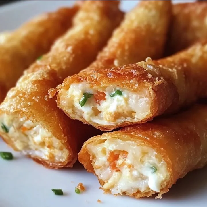 Crispy Crab Rangoon Egg Rolls served with dipping sauce