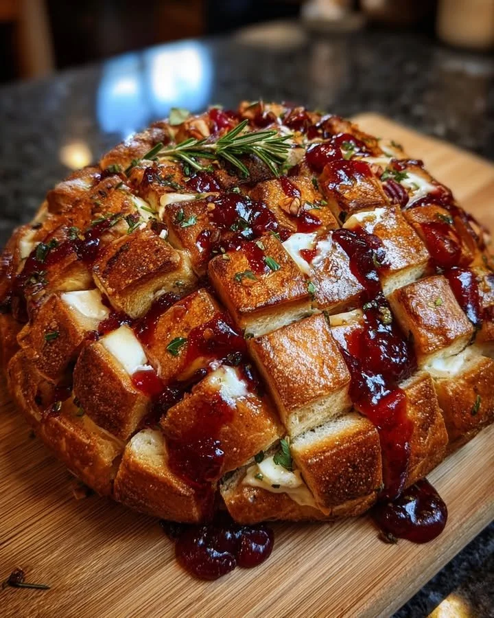 Cranberry Brie Sourdough Pull-Apart Bread fresh out of the oven