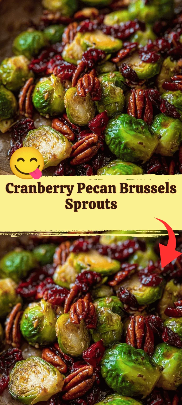 Cranberry Pecan Brussels Sprouts dish with nuts and cranberries