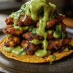 Crispy Honey Lime Chicken Tostada Towers with Avocado Lime Drizzle 2 Crispy Honey Lime Chicken Tostada Towers with Avocado Lime Drizzle