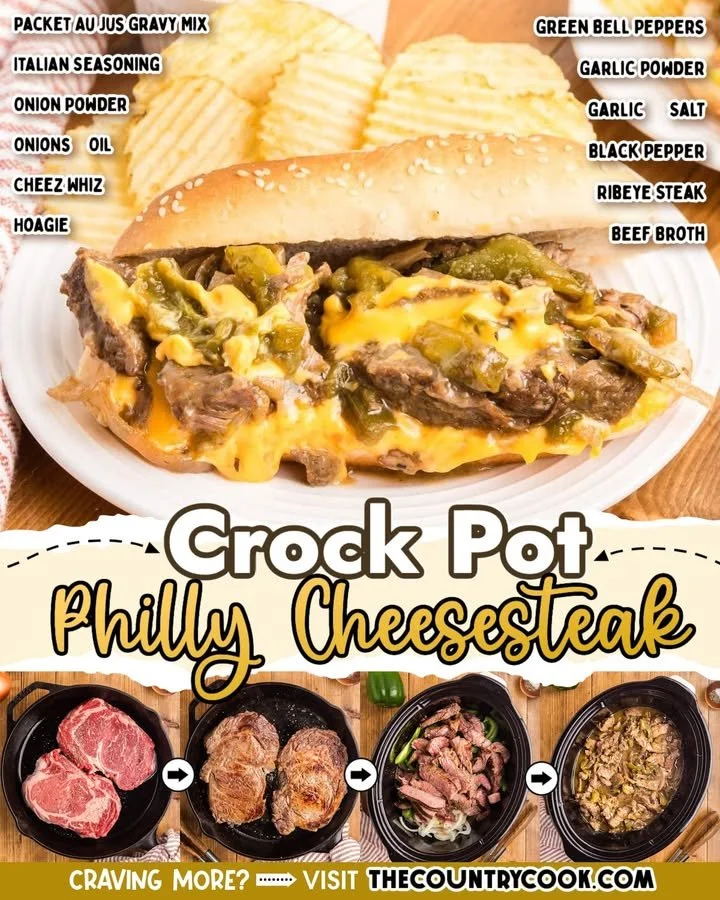 Delicious Crock Pot Philly Cheesesteaks served on a platter