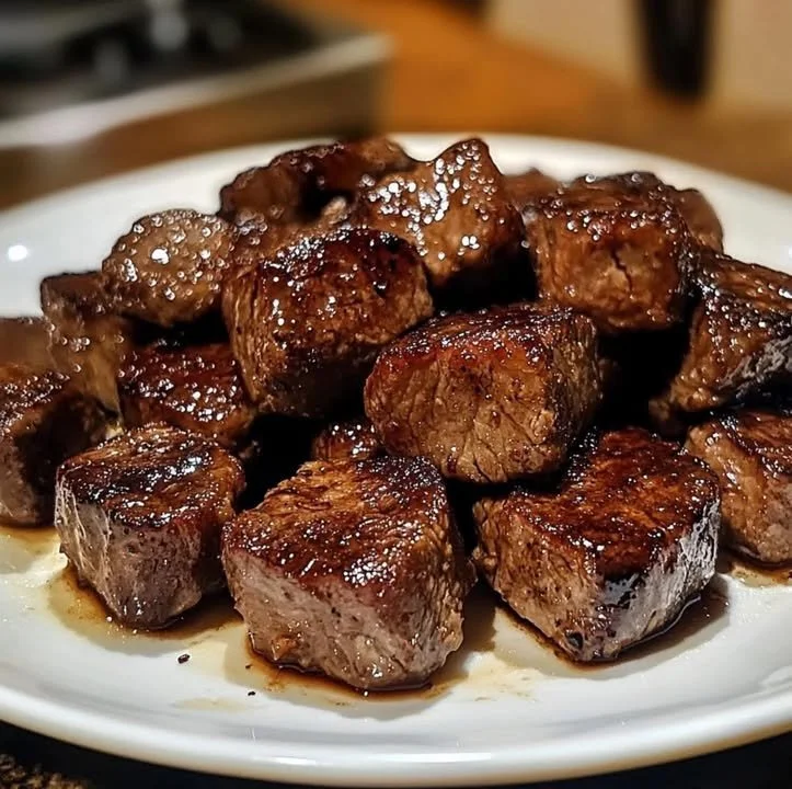Crockpot steak bites recipe with tender beef pieces and savory seasonings